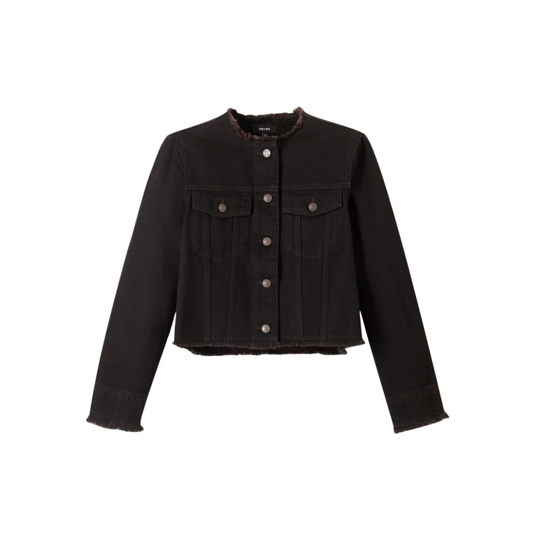 Me and Em Collarless Fray Jacket – luxury British Black in Me and Em exclusively at Luxury Shoes 