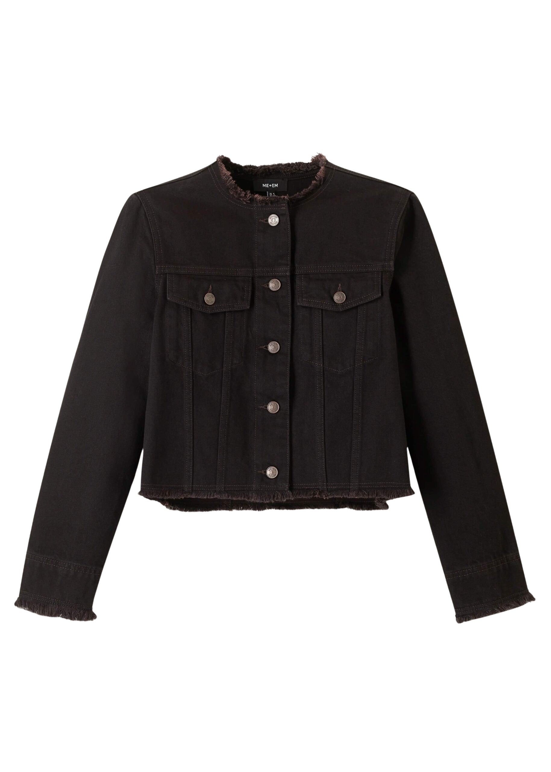 Me and Em Collarless Fray Jacket – luxury British Black in Me and Em exclusively at Luxury Shoes 