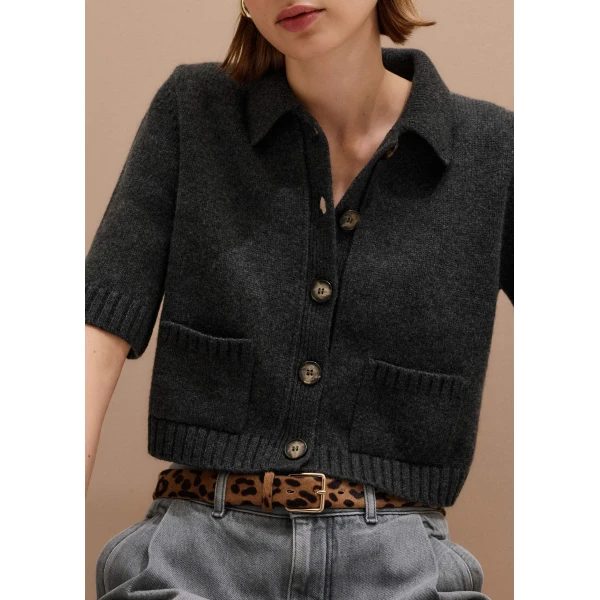 Me + Em Crop Knit Jacket – luxury British Grey in Me and Em exclusively at Luxury Shoes 