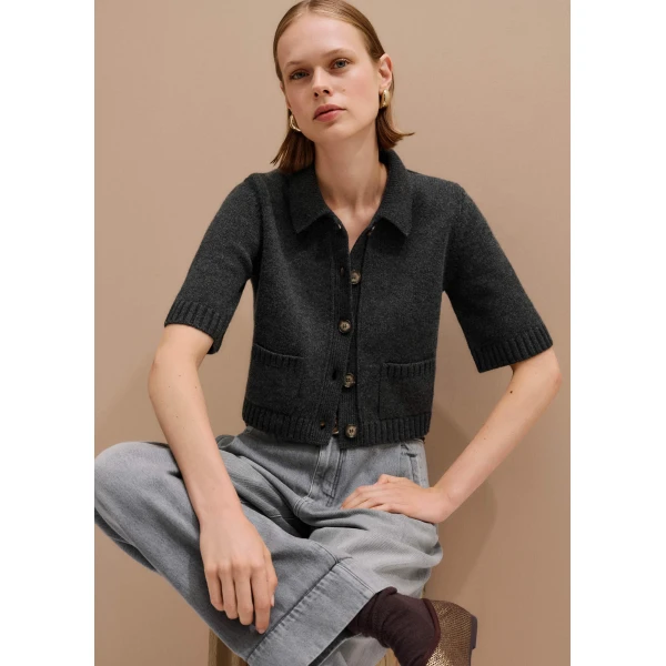 Me + Em Crop Knit Jacket – luxury British Grey in Me and Em exclusively at Luxury Shoes 
