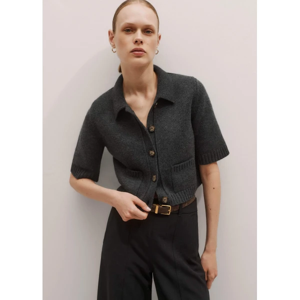 Me + Em Crop Knit Jacket – luxury British Grey in Me and Em exclusively at Luxury Shoes 
