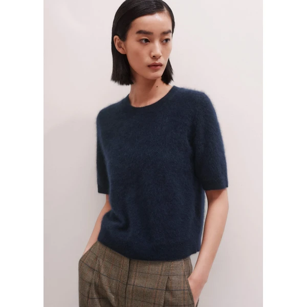 Me + Em Crop Knit Tee – luxury British Blue in Me and Em exclusively at Luxury Shoes 