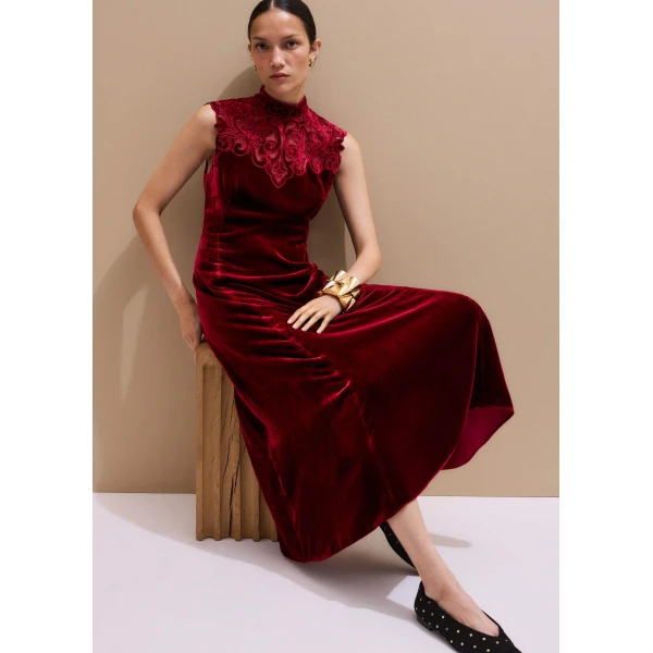 Me and Em Embroidered Midi Dress – luxury British Red in Me and Em exclusively at Luxury Shoes 