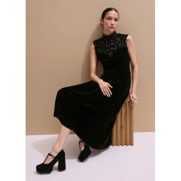 Me and Em Embroidered Midi Dress – luxury British Black in Me and Em exclusively at Luxury Shoes 