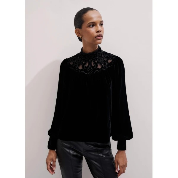 Me + Em Fluid Embroidered Top – luxury British Black in Me and Em exclusively at Luxury Shoes 