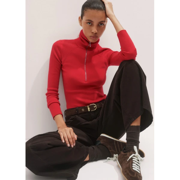 Me + Em Half Zip Jumper – luxury British Red in Me and Em exclusively at Luxury Shoes 