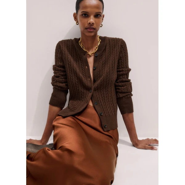 Me + Em Micro Cable Cardigan – luxury British Brown in Me and Em exclusively at Luxury Shoes 