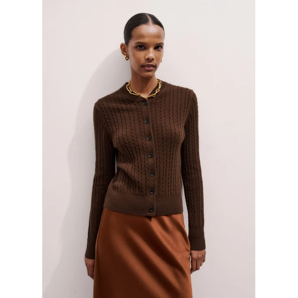 Me + Em Micro Cable Cardigan – luxury British Brown in Me and Em exclusively at Luxury Shoes 