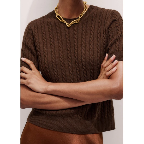 Me + Em Micro Cable Knit Tee – luxury British Brown in Me and Em exclusively at Luxury Shoes 