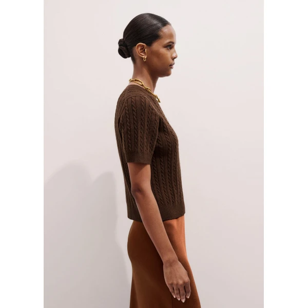 Me and Em Micro Cable Knit Tee – luxury British Brown in Me and Em exclusively at Luxury Shoes 