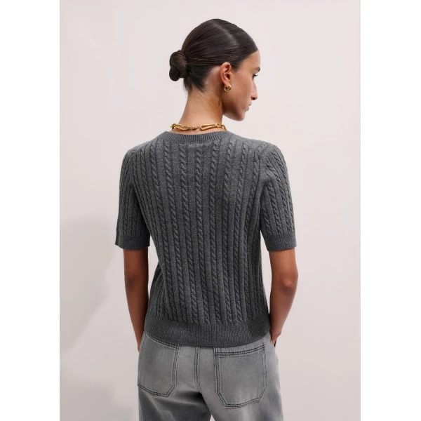 Me and Em Micro Cable Knit Tee – luxury British Grey in Me and Em exclusively at Luxury Shoes 