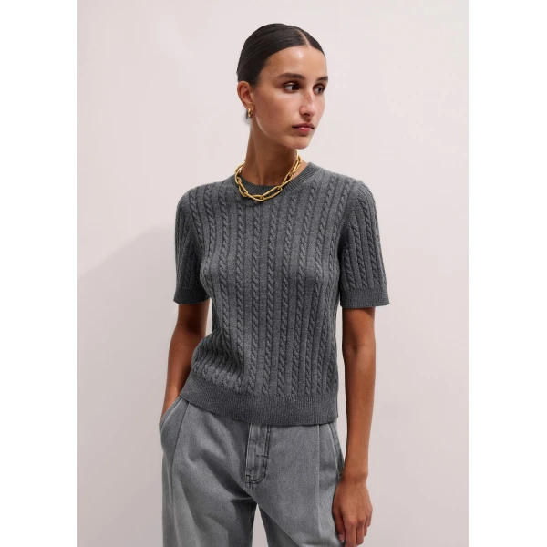Me and Em Micro Cable Knit Tee – luxury British Grey in Me and Em exclusively at Luxury Shoes 