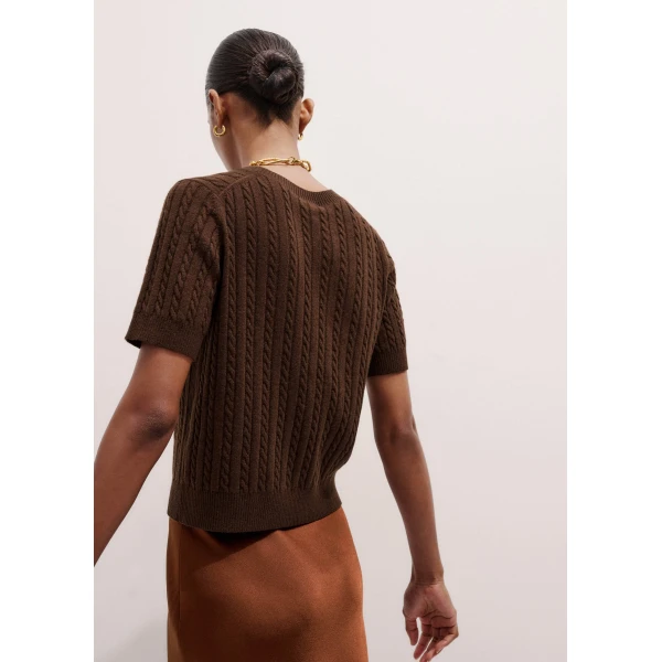 Me and Em Micro Cable Knit Tee – luxury British Brown in Me and Em exclusively at Luxury Shoes 