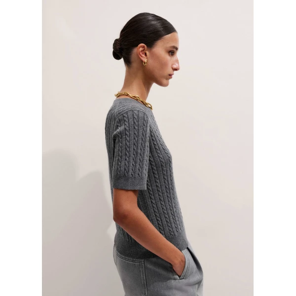 Me + Em Micro Cable Knit Tee – luxury British Grey in Me and Em exclusively at Luxury Shoes 