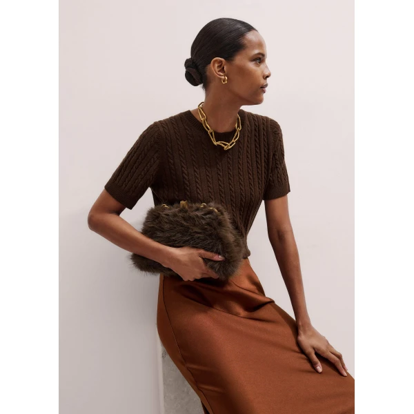 Me + Em Micro Cable Knit Tee – luxury British Brown in Me and Em exclusively at Luxury Shoes 