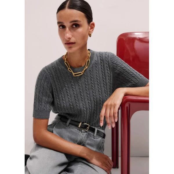 Me and Em Micro Cable Knit Tee – luxury British Grey in Me and Em exclusively at Luxury Shoes 