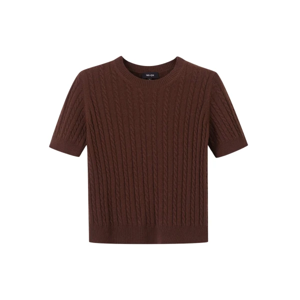 Me and Em Micro Cable Knit Tee – luxury British Brown in Me and Em exclusively at Luxury Shoes 