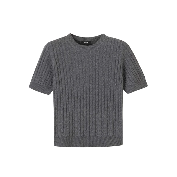 Me and Em Micro Cable Knit Tee – luxury British Grey in Me and Em exclusively at Luxury Shoes 