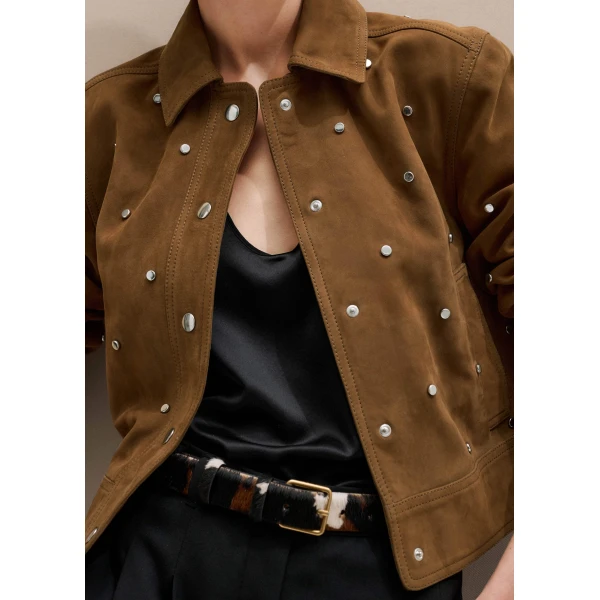 Me + Em Relaxed Studded Jacket – luxury British Brown in Me and Em exclusively at Luxury Shoes 