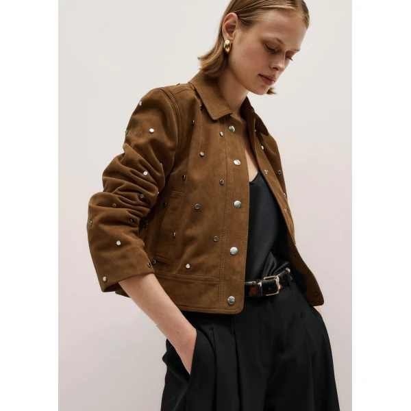 Me and Em Relaxed Studded Jacket – luxury British Brown in Me and Em exclusively at Luxury Shoes 