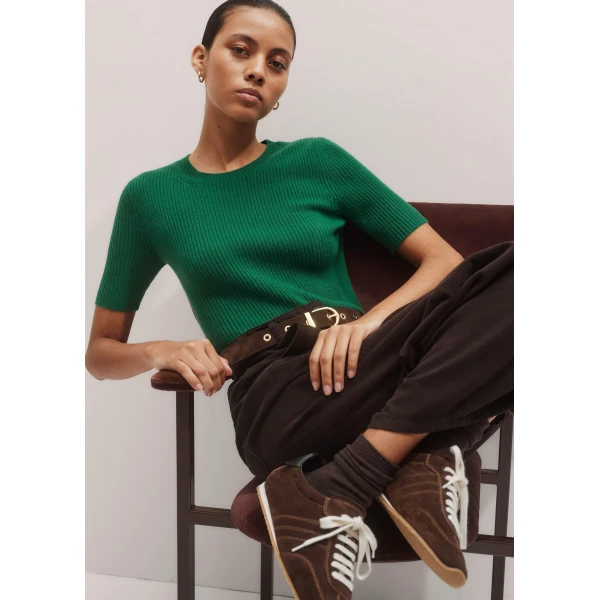 Me + Em Rib Knit Slim Tee – luxury British Green in Me and Em exclusively at Luxury Shoes 
