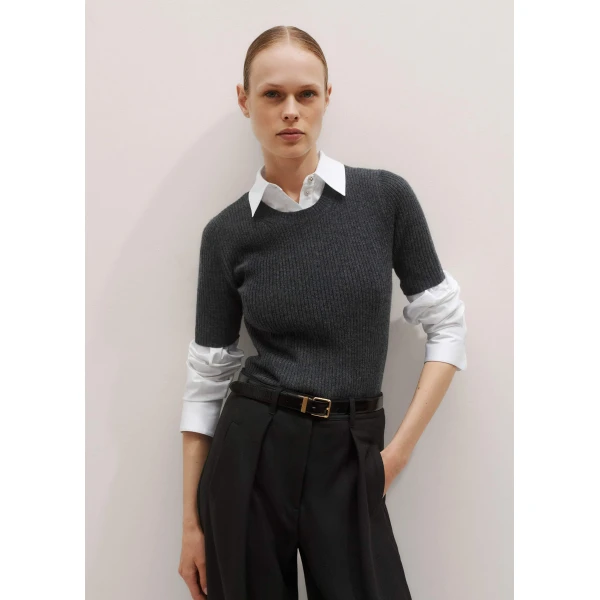 Me + Em Rib Knit Slim Tee – luxury British Grey in Me and Em exclusively at Luxury Shoes 