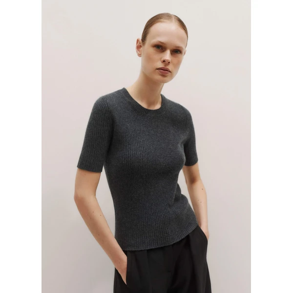 Me and Em Rib Knit Slim Tee – luxury British Grey in Me and Em exclusively at Luxury Shoes 