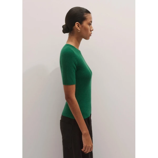 Me + Em Rib Knit Slim Tee – luxury British Green in Me and Em exclusively at Luxury Shoes 