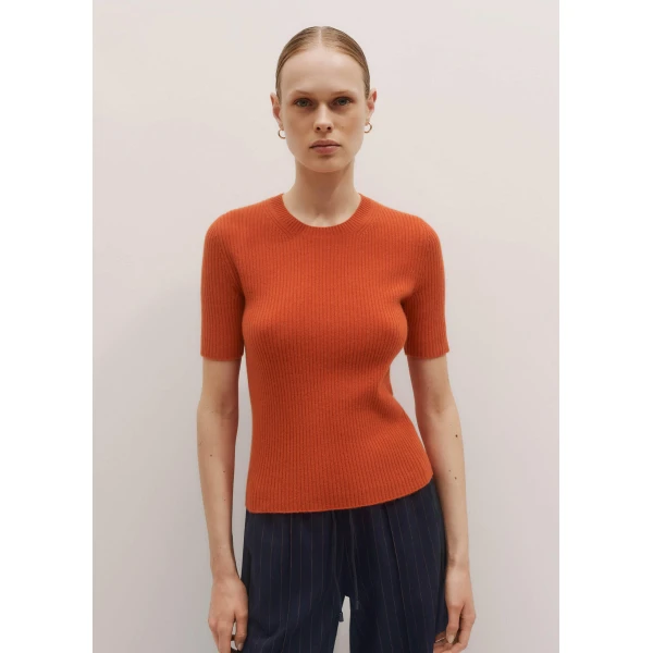 Me + Em Rib Knit Slim Tee – luxury British Orange in Me and Em exclusively at Luxury Shoes 