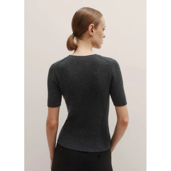 Me + Em Rib Knit Slim Tee – luxury British Grey in Me and Em exclusively at Luxury Shoes 
