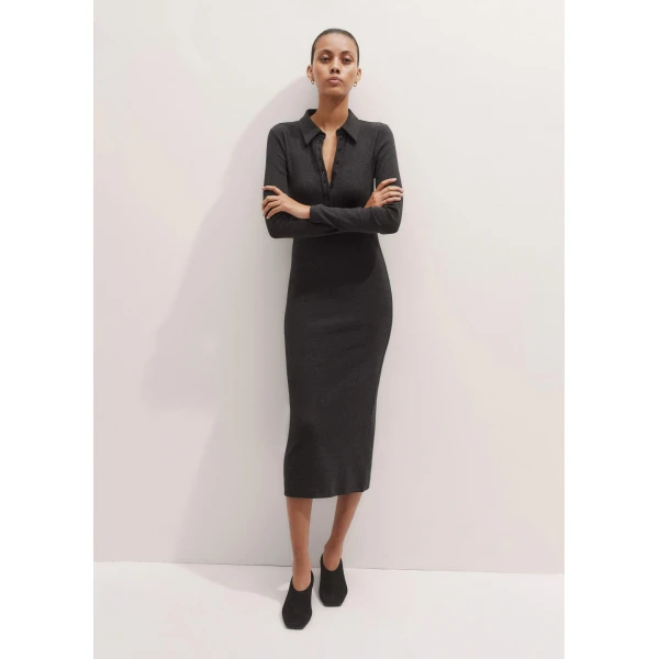 Me + Em Rib Midi Shirt Dress – luxury British Grey in Me and Em exclusively at Luxury Shoes 