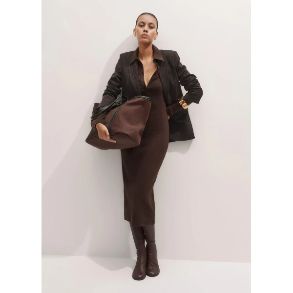 Me + Em Rib Midi Shirt Dress – luxury British Brown in Me and Em exclusively at Luxury Shoes 