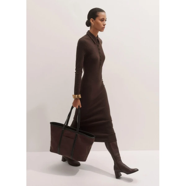 Me + Em Rib Midi Shirt Dress – luxury British Brown in Me and Em exclusively at Luxury Shoes 