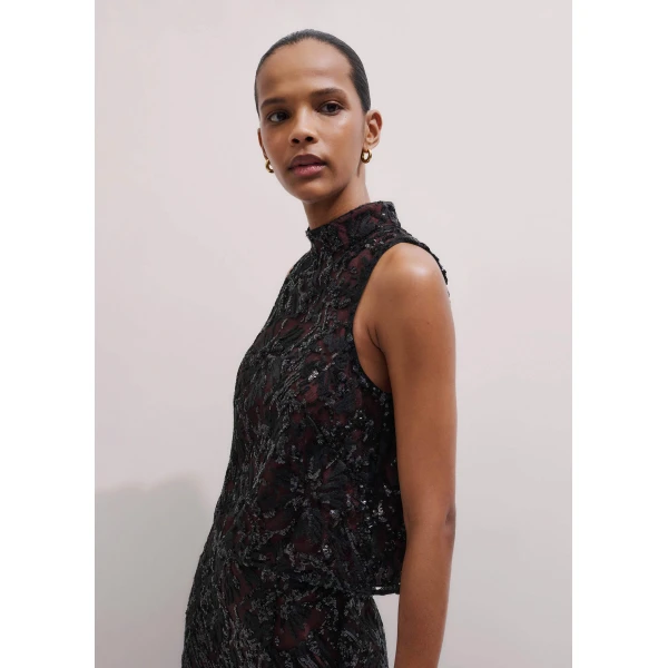 Me + Em Sequin Shell Top – luxury British Black in Me and Em exclusively at Luxury Shoes 