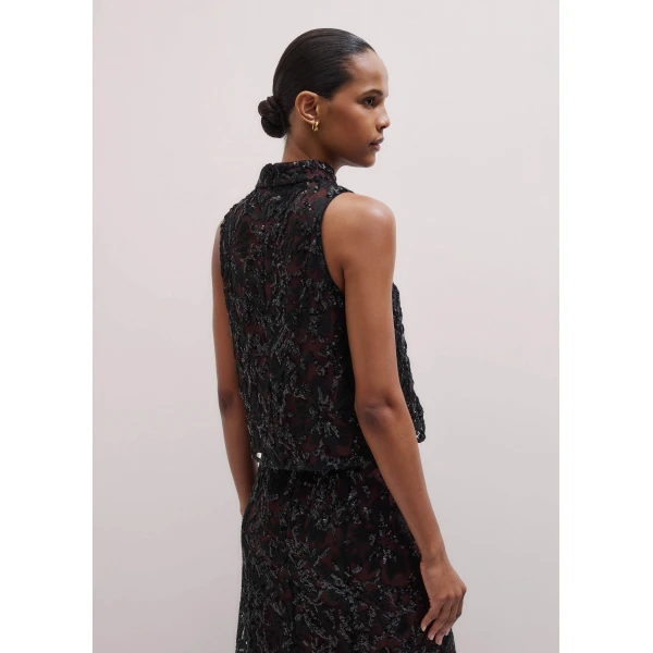 Me + Em Sequin Shell Top – luxury British Black in Me and Em exclusively at Luxury Shoes 