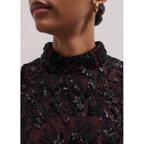 Me + Em Sequin Shell Top – luxury British Black in Me and Em exclusively at Luxury Shoes 
