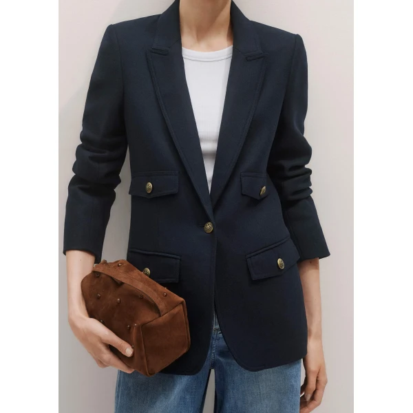 Me + Em Sharp Shoulder Blazer – luxury British Blue in Me and Em exclusively at Luxury Shoes 