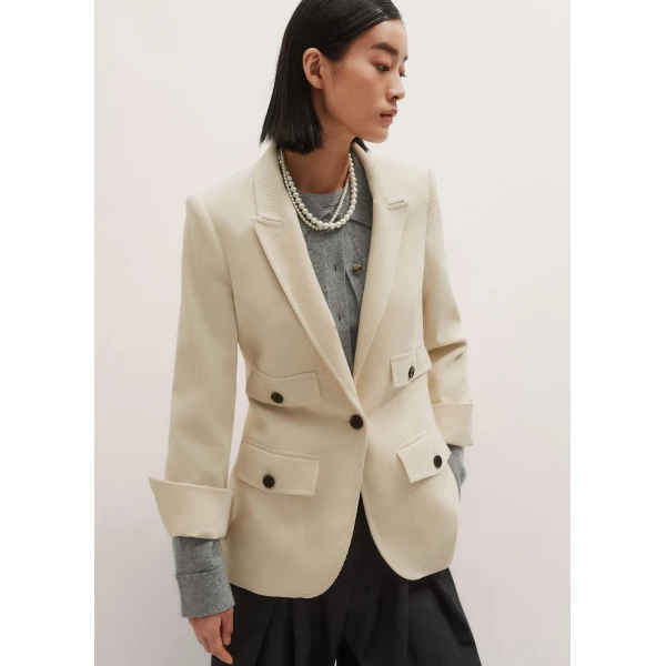 Me + Em Sharp Shoulder Blazer – luxury British Ivory in Me and Em exclusively at Luxury Shoes 