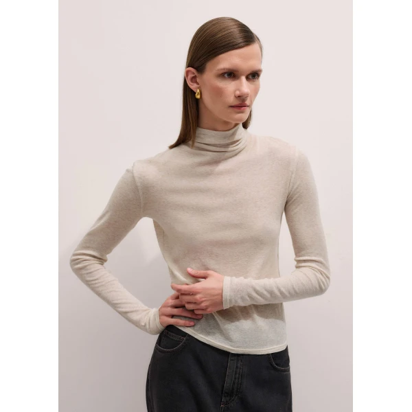 Me + Em Sheer High Neck Top – luxury British Beige in Me and Em exclusively at Luxury Shoes 