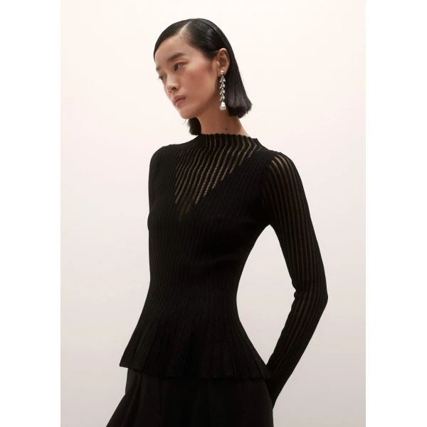Me and Em Sheer Knit Peplum Top – luxury British Black in Me and Em exclusively at Luxury Shoes 