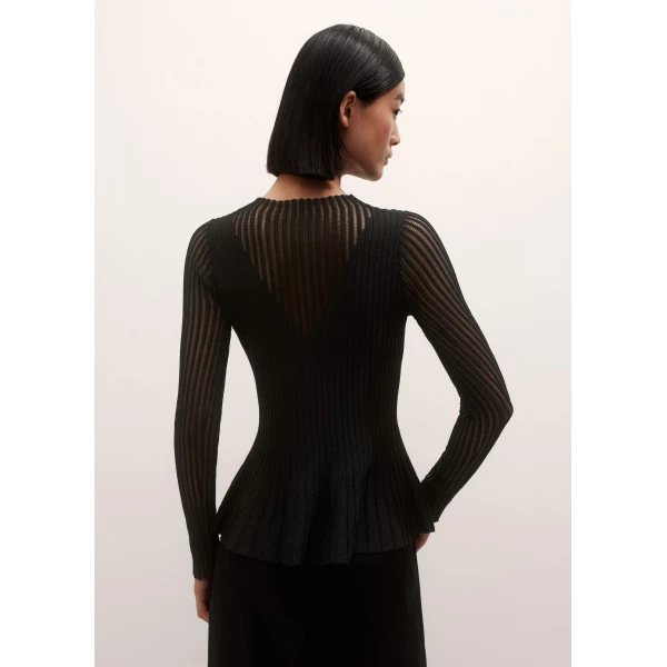 Me + Em Sheer Knit Peplum Top – luxury British Black in Me and Em exclusively at Luxury Shoes 