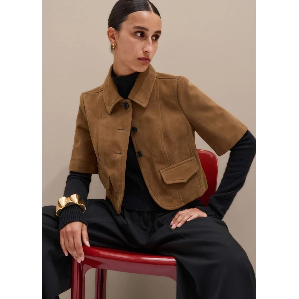Me + Em Short Sleeve Jacket – luxury British Brown in Me and Em exclusively at Luxury Shoes 