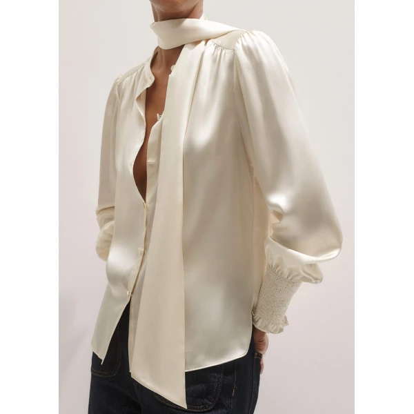 Me + Em Silk Satin Blouse + Tie – luxury British Ivory in Me and Em exclusively at Luxury Shoes 