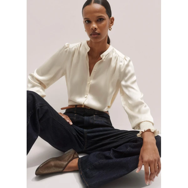 Me and Em Silk Satin Blouse + Tie – luxury British Ivory in Me and Em exclusively at Luxury Shoes 