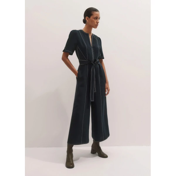 Me + Em Stitch Jumpsuit + Belt – luxury British Blue in Me and Em exclusively at Luxury Shoes 