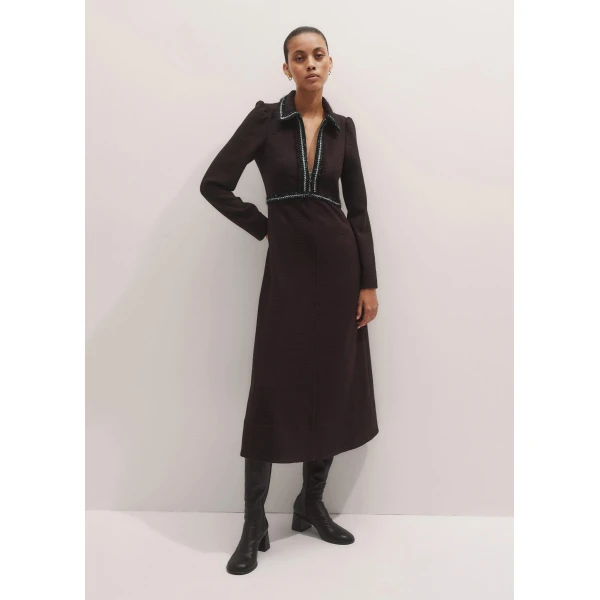 Me + Em Textured Midi Dress – luxury British Brown in Me and Em exclusively at Luxury Shoes 