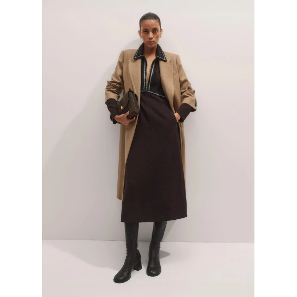 Me + Em Textured Midi Dress – luxury British Brown in Me and Em exclusively at Luxury Shoes 