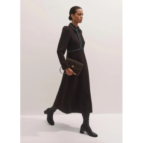 Me + Em Textured Midi Dress – luxury British Brown in Me and Em exclusively at Luxury Shoes 