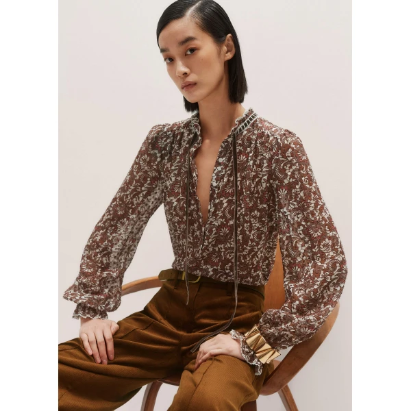 Me + Em Tonal Tie Blouse – luxury British Brown in Me and Em exclusively at Luxury Shoes 