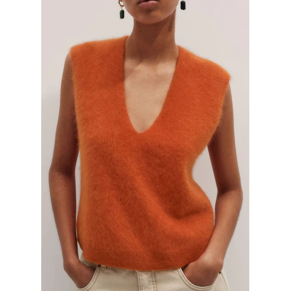 Me + Em V-Neck Straight Vest – luxury British Orange in Me and Em exclusively at Luxury Shoes 